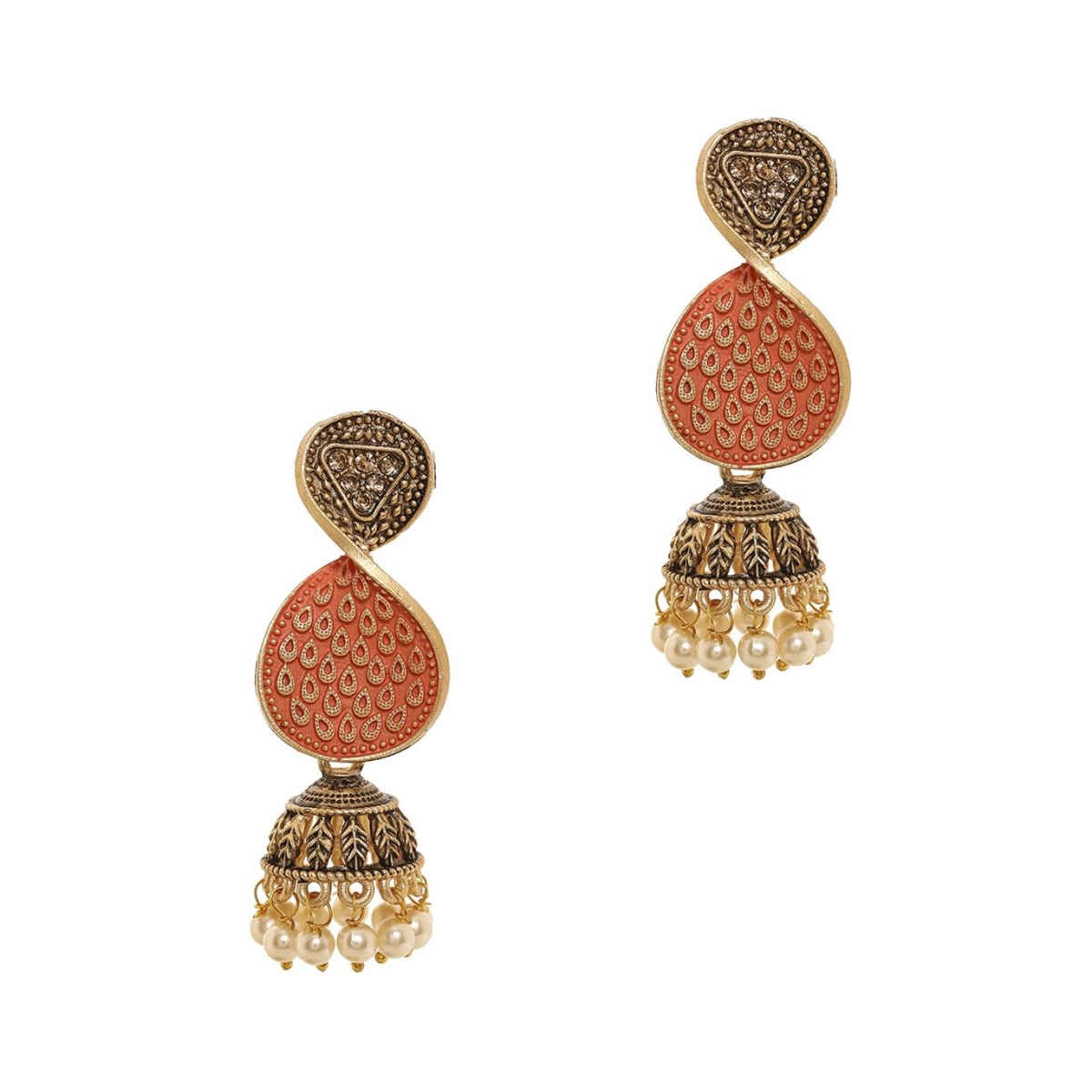 Priyaasi Priyaasi Dangling Orange Elegance Jhumka Earrings