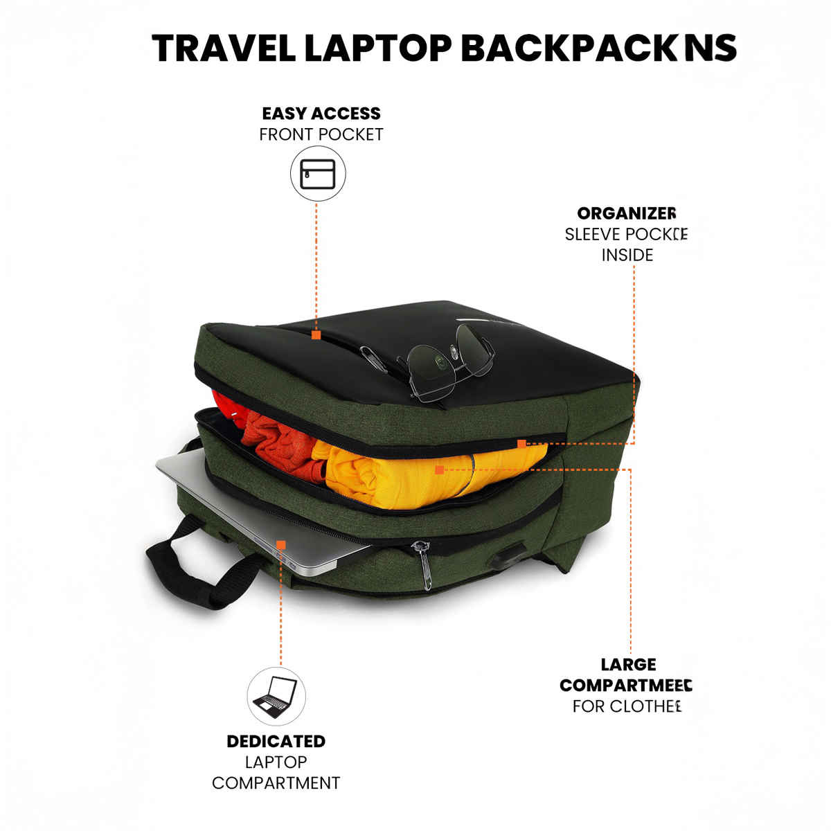 Fur Jaden 23 L Green Anti-Theft Backpack with USB Port and Number Lock | Padded Laptop Compartment
