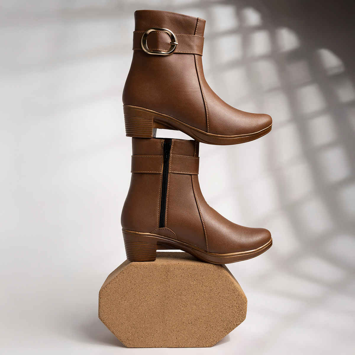 Shoetopia Women's Smart Casual Boots | BT-7074 | Tan - UK 6