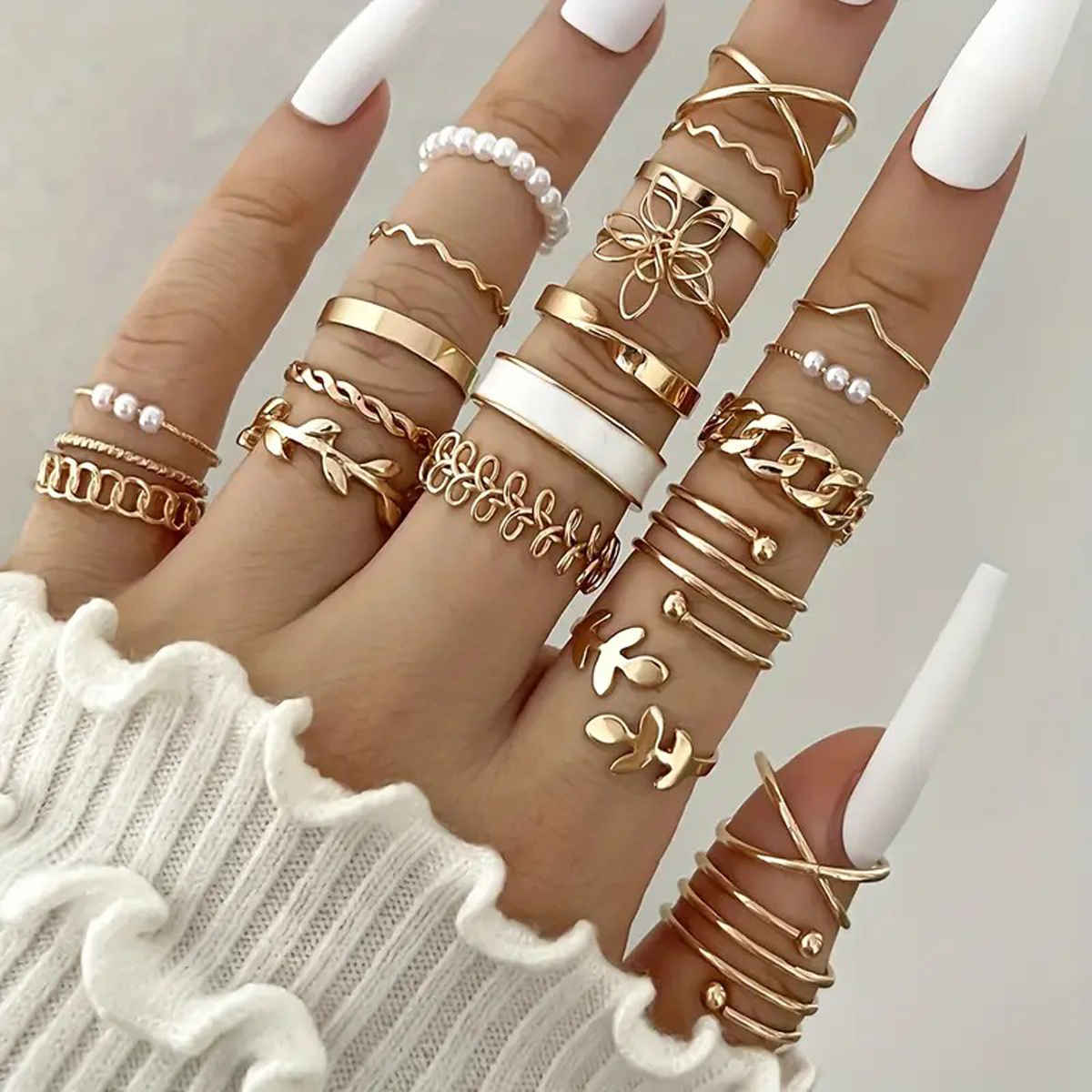 Jewels Galaxy Set Of 21 Gold-Plated Stackable Finger Rings (1 Pack 21 Rings)