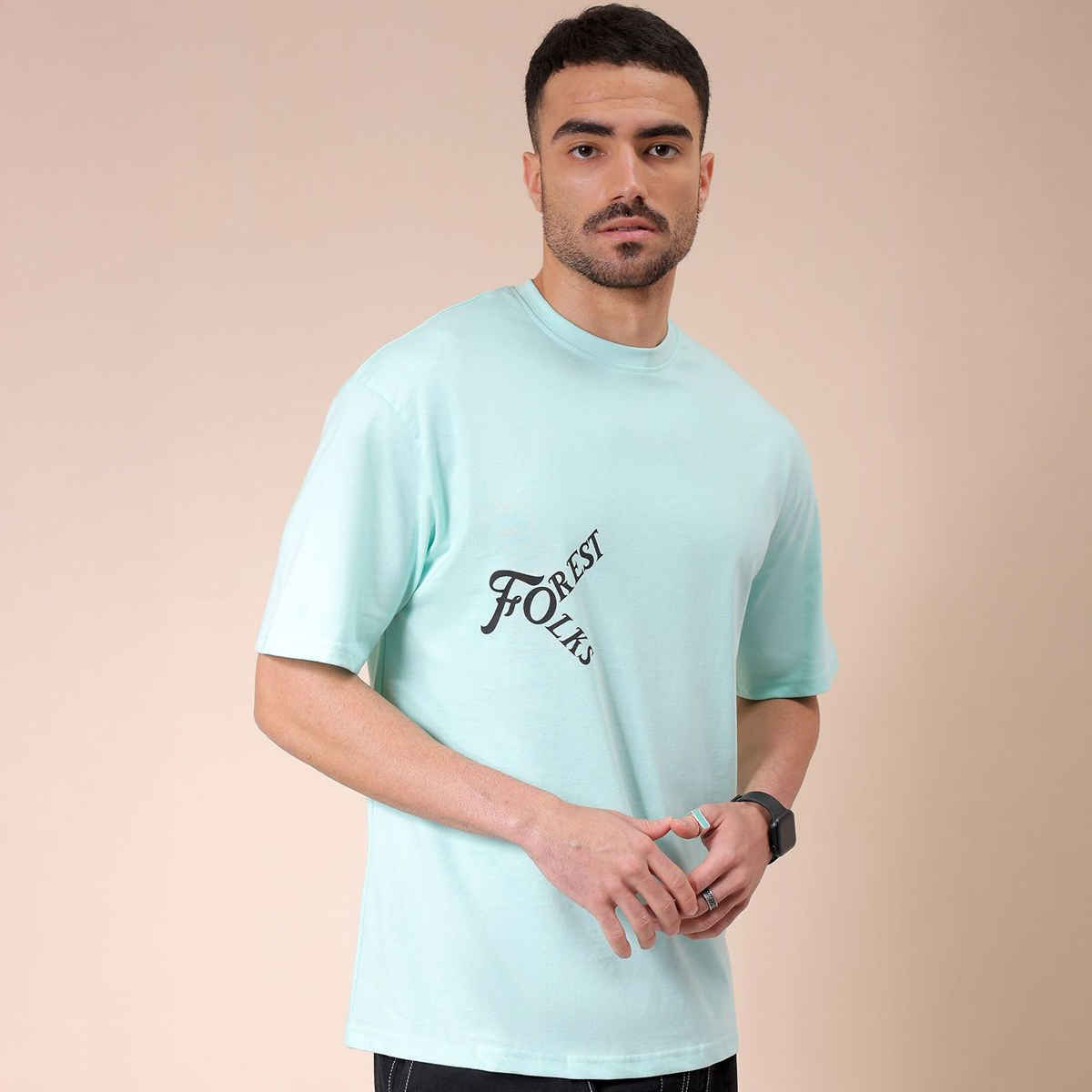 The Indian Garage Co Men's Street Boxy Placement Print T-shirt | 1023-Ntee-186-2 | Fresh Mint - XL