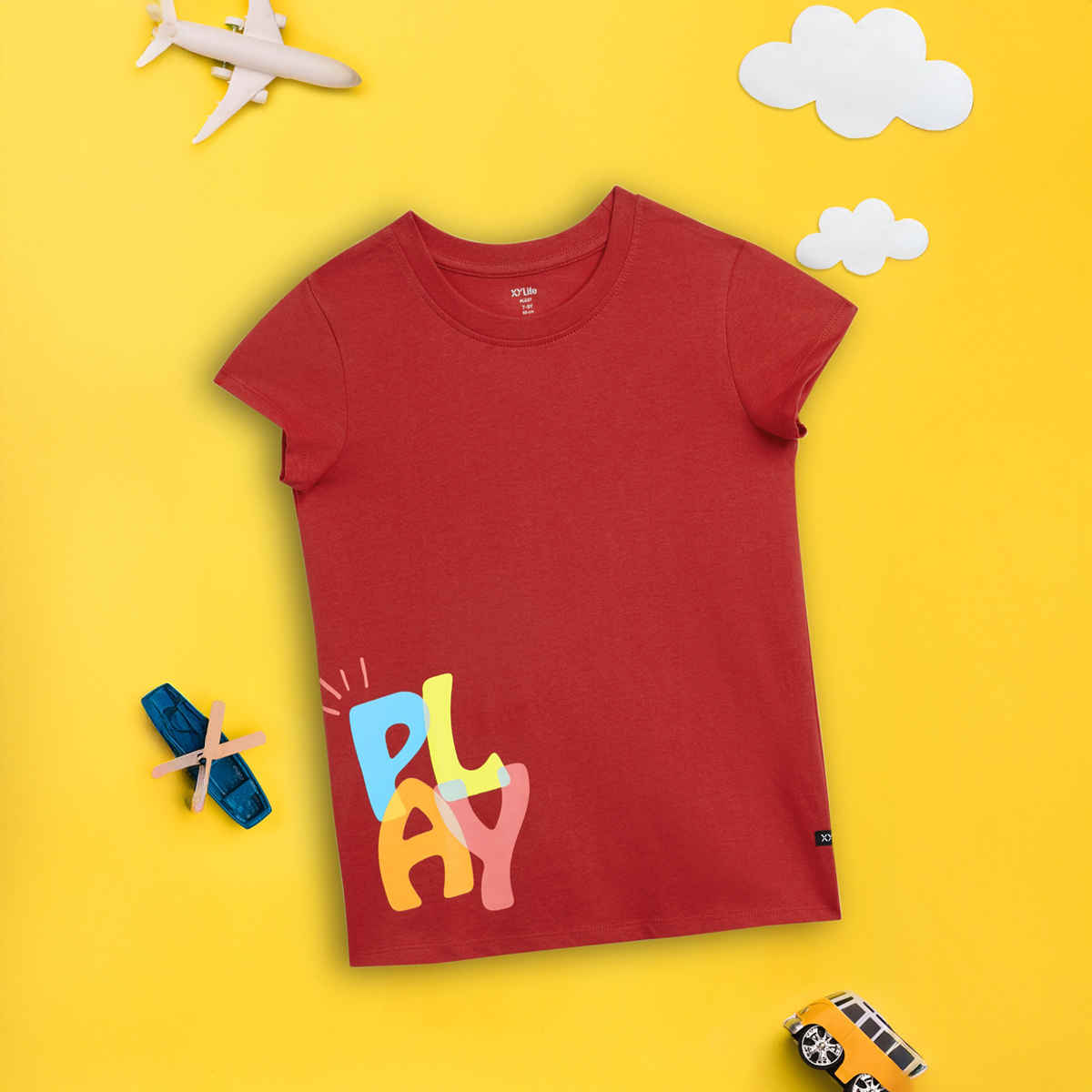 XY Life Girl's Playmate Intelliease Combed Cotton T-shirt | Dark Red - 7 to 8 years