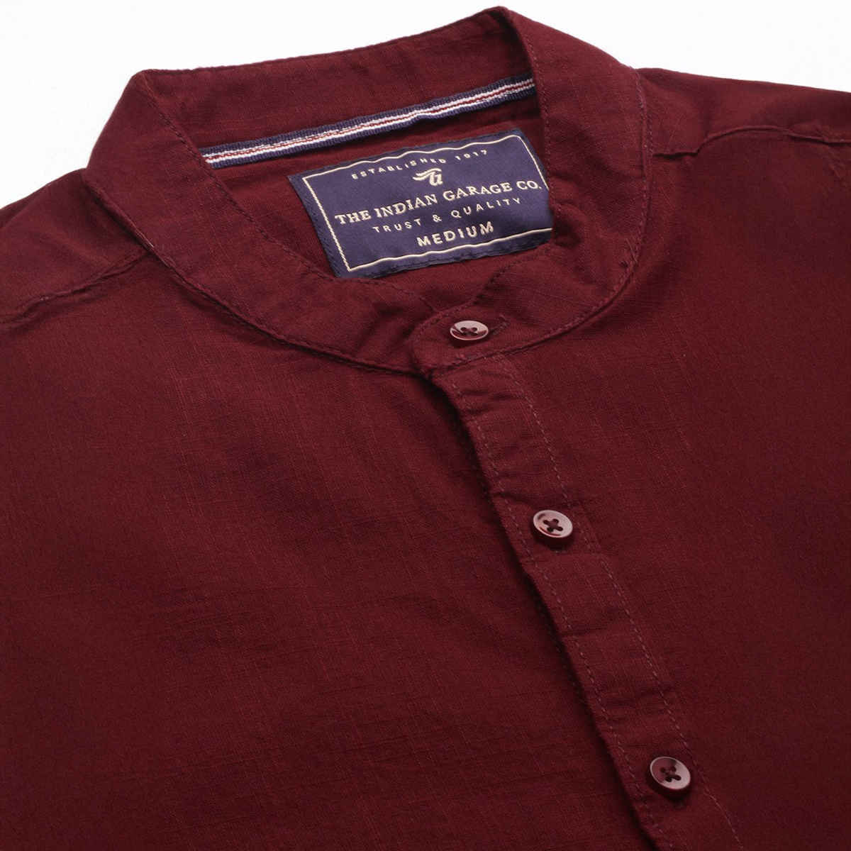 The Indian Garage Co Men's Slim Fit Solid Casual Half Sleeve Shirt | Maroon - M