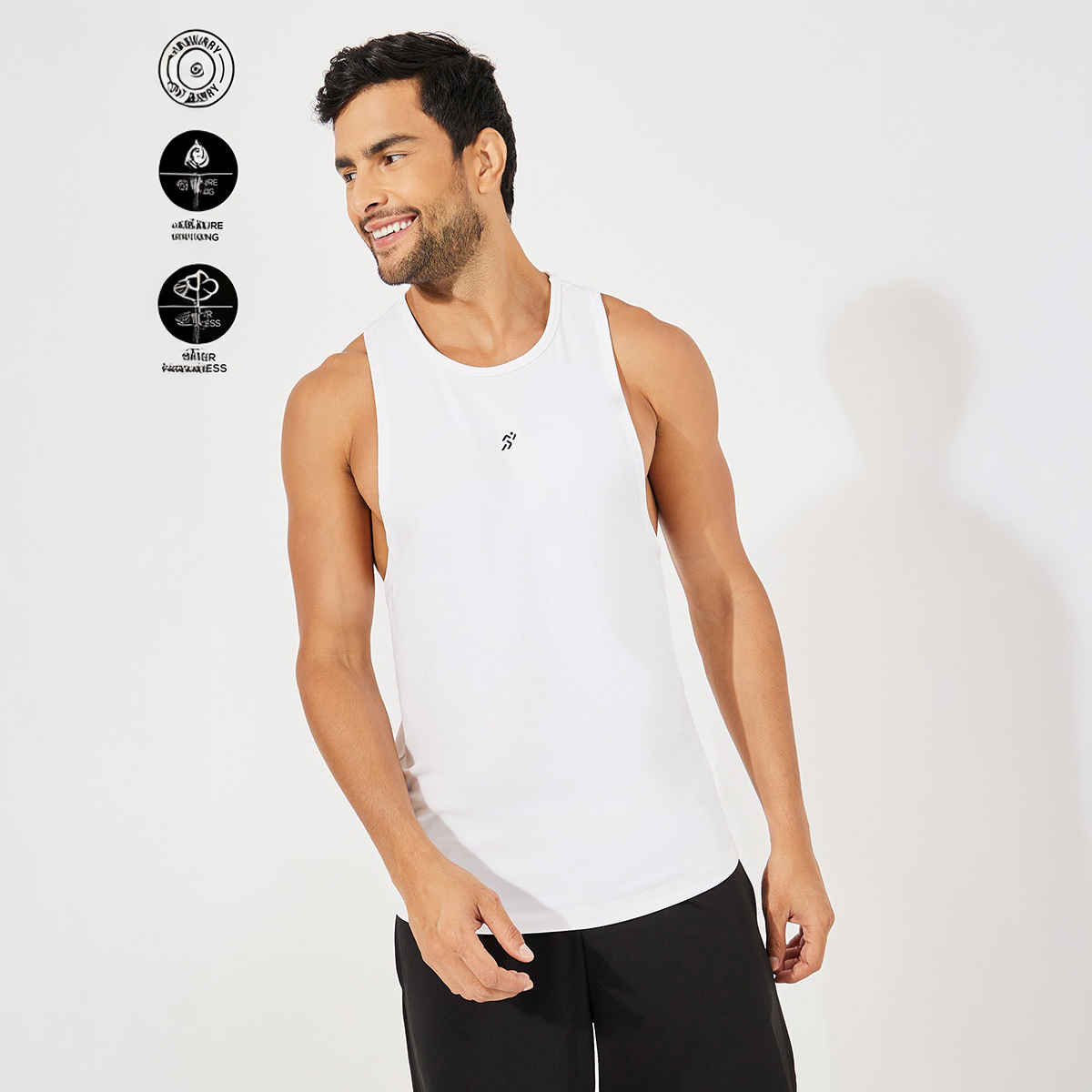 Styli Men's Super Stretch Drop Armhole Stringer Workout Tank | White - S