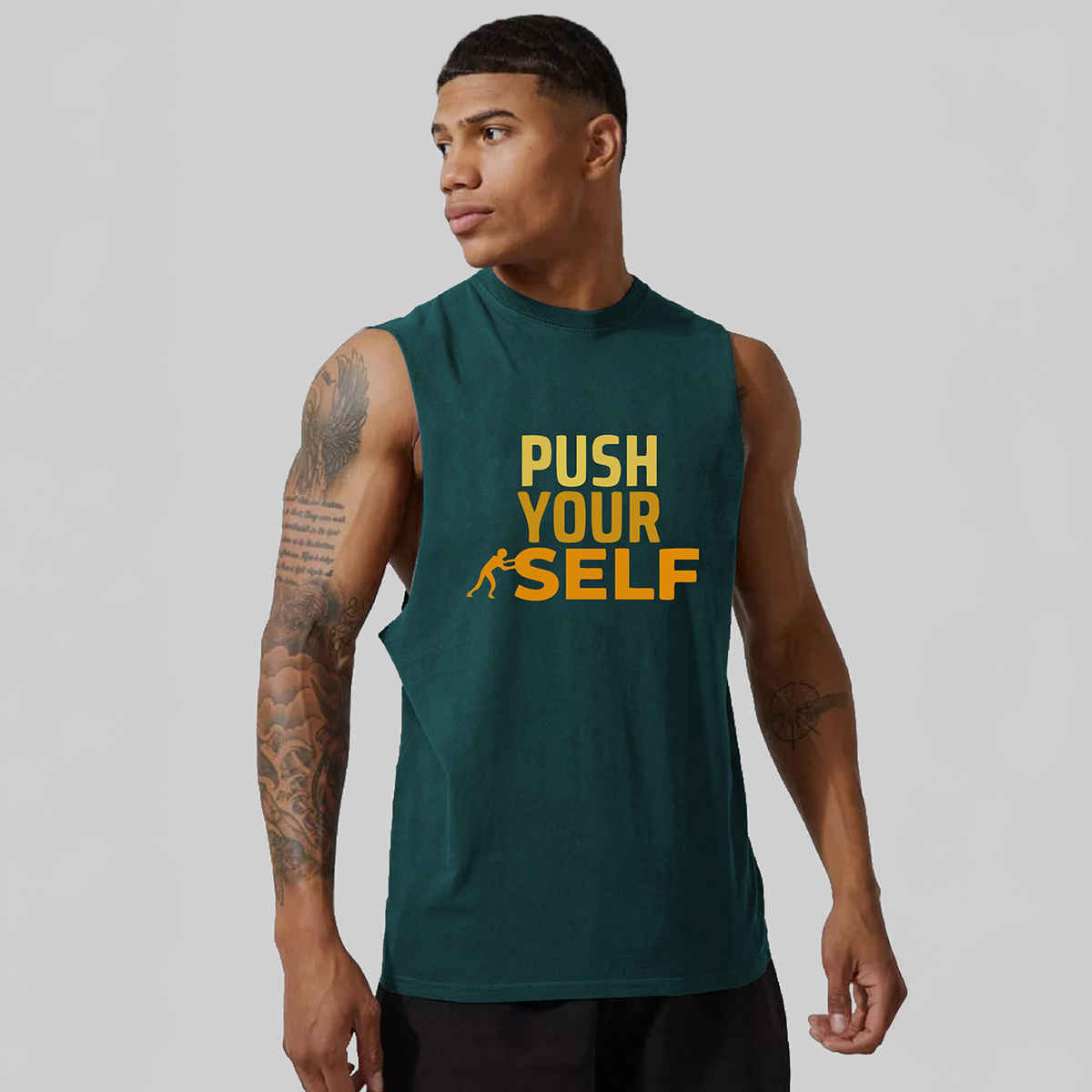 Chkokko Men's Gym Regular Fit Tank Tops Sports Sleeveless Vest | Bottle Green - L