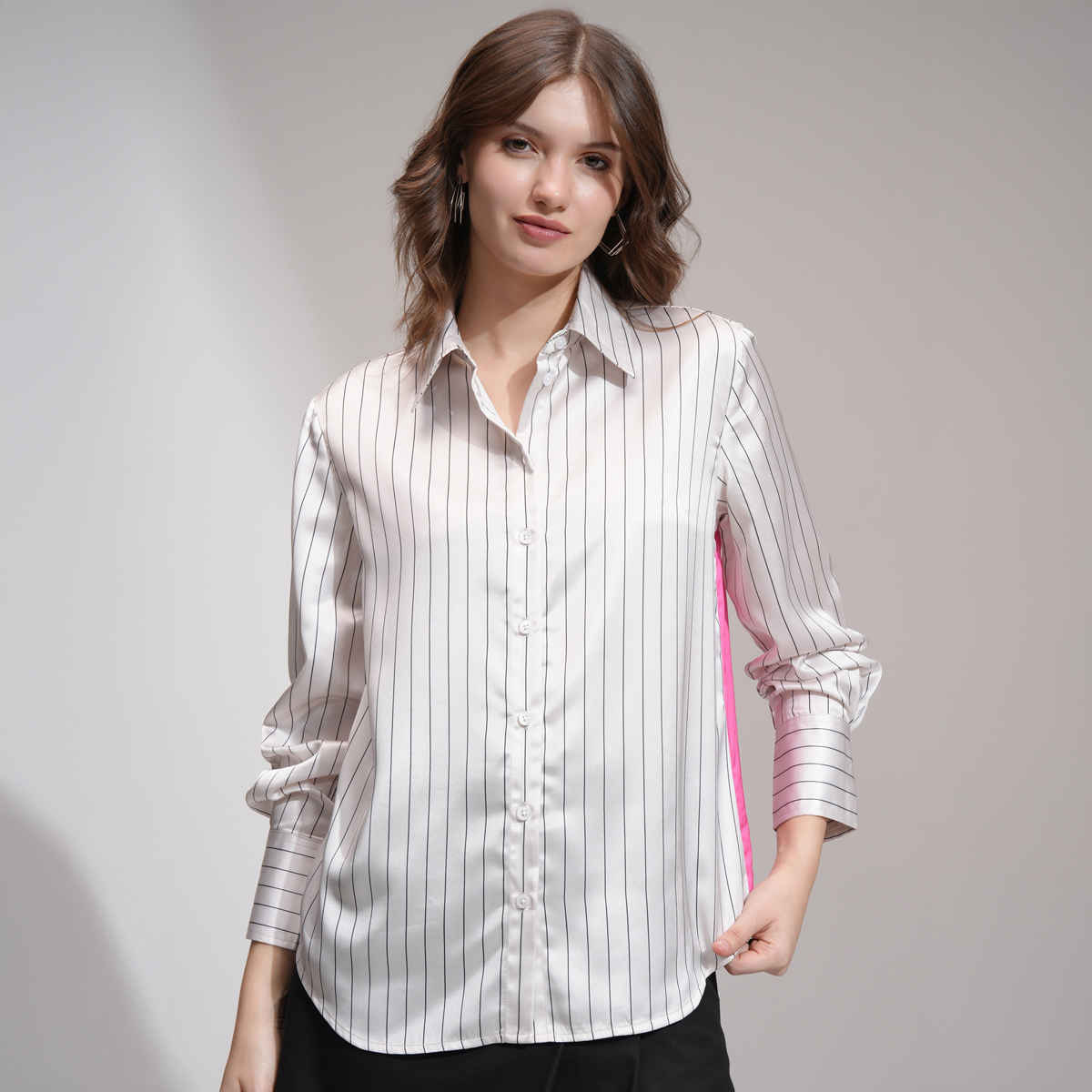 Tokyo Talkies Women's Disney Fantasia Printed Satin Disney Stripe Shirt | White - S