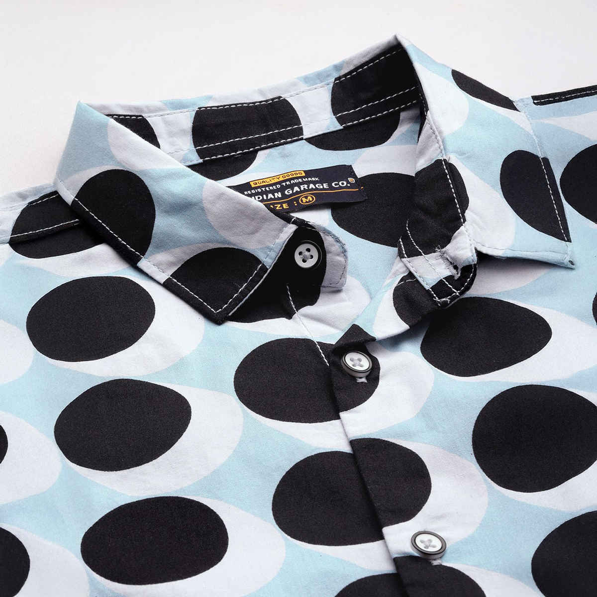 The Indian Garage Co Men's Regular Fit Geometric Print Casual Half Sleeve Shirt | Blue - L