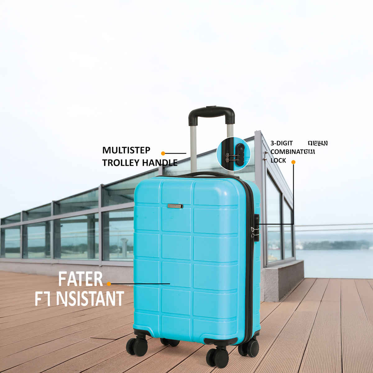 Teakwood Leathers Unisex Solid Hard Sided Cabin Size Trolley Bag | Aqua Green