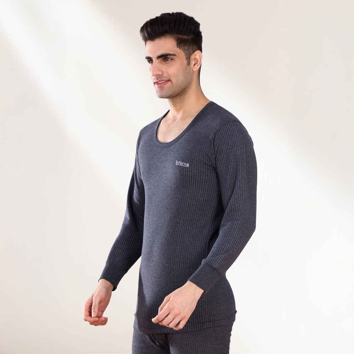 Lux Inferno Round Neck Full Sleeve Thermal Top For Men - Charcoal - 80 | Size - S