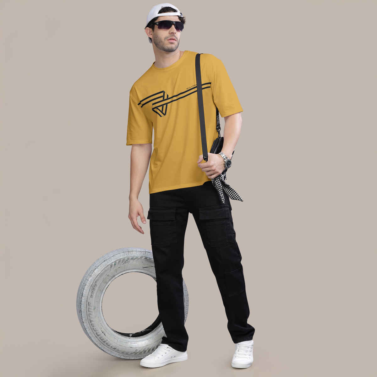 Bullmer Men's Oversized T-shirt Front Printed | Mustard | S