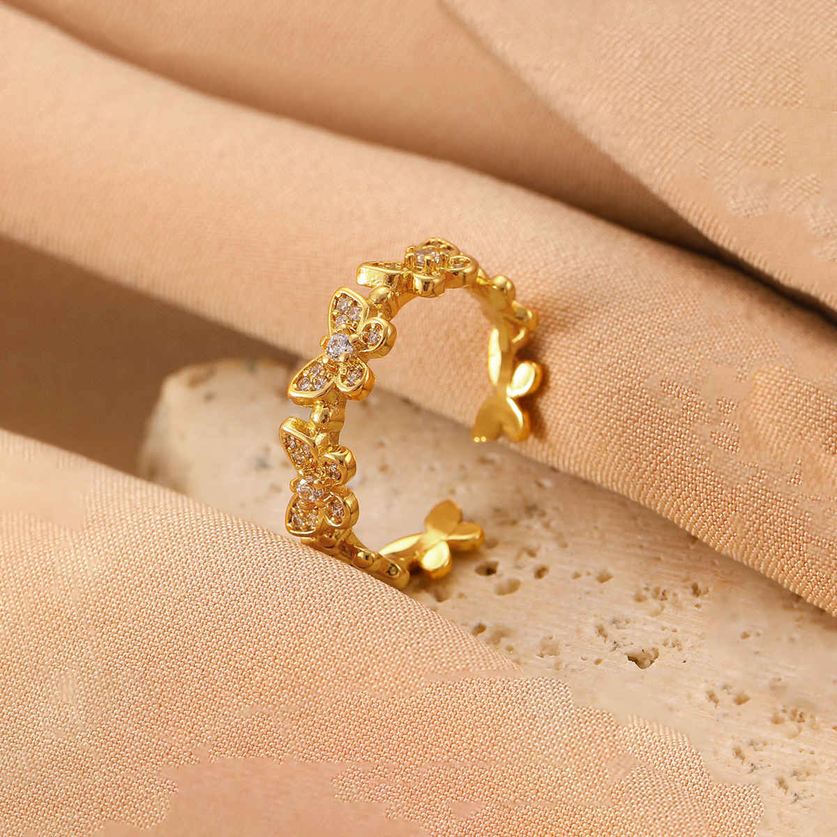 Label She Gold Plated Stainless Steel Butterfly Adjustable Ring | LS-RNG-72178