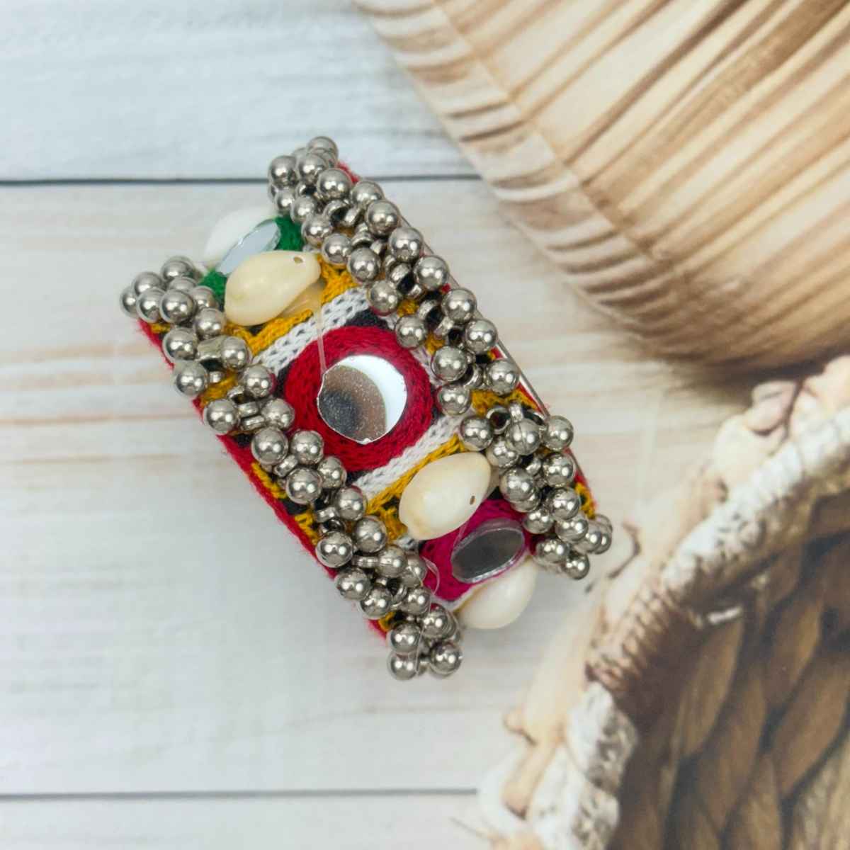 The Opal Factory Thread work Multicolour Flexible Bangle | Mirror and Cowrie work | Ghungroo | Free Size