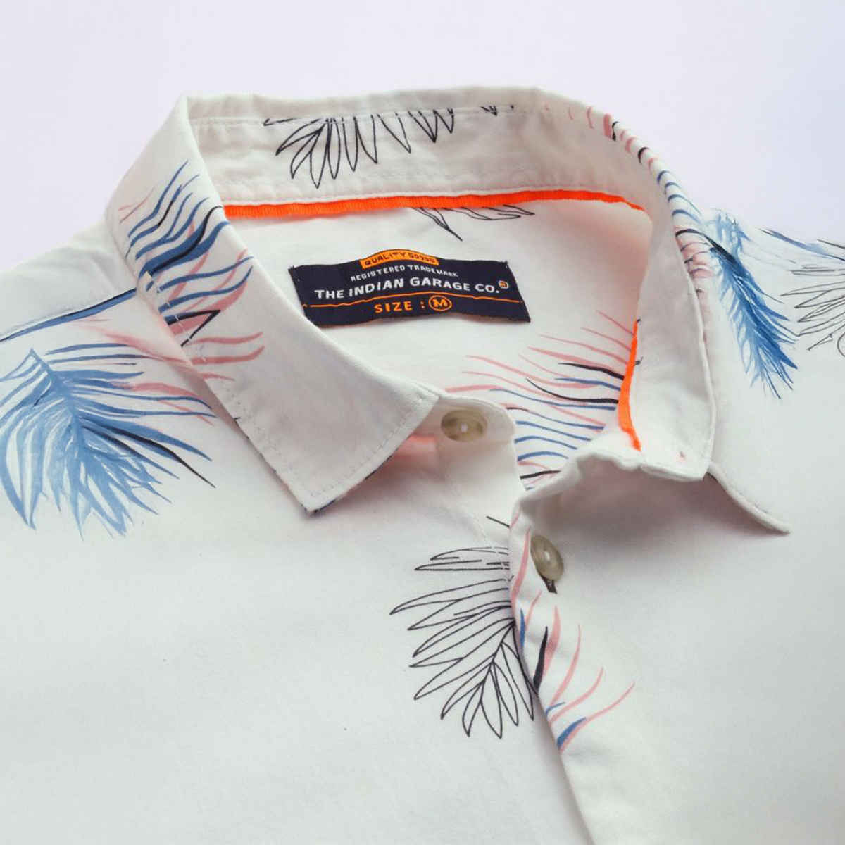 The Indian Garage Co Men's Slim Fit Tropical Printed Casual | White | M