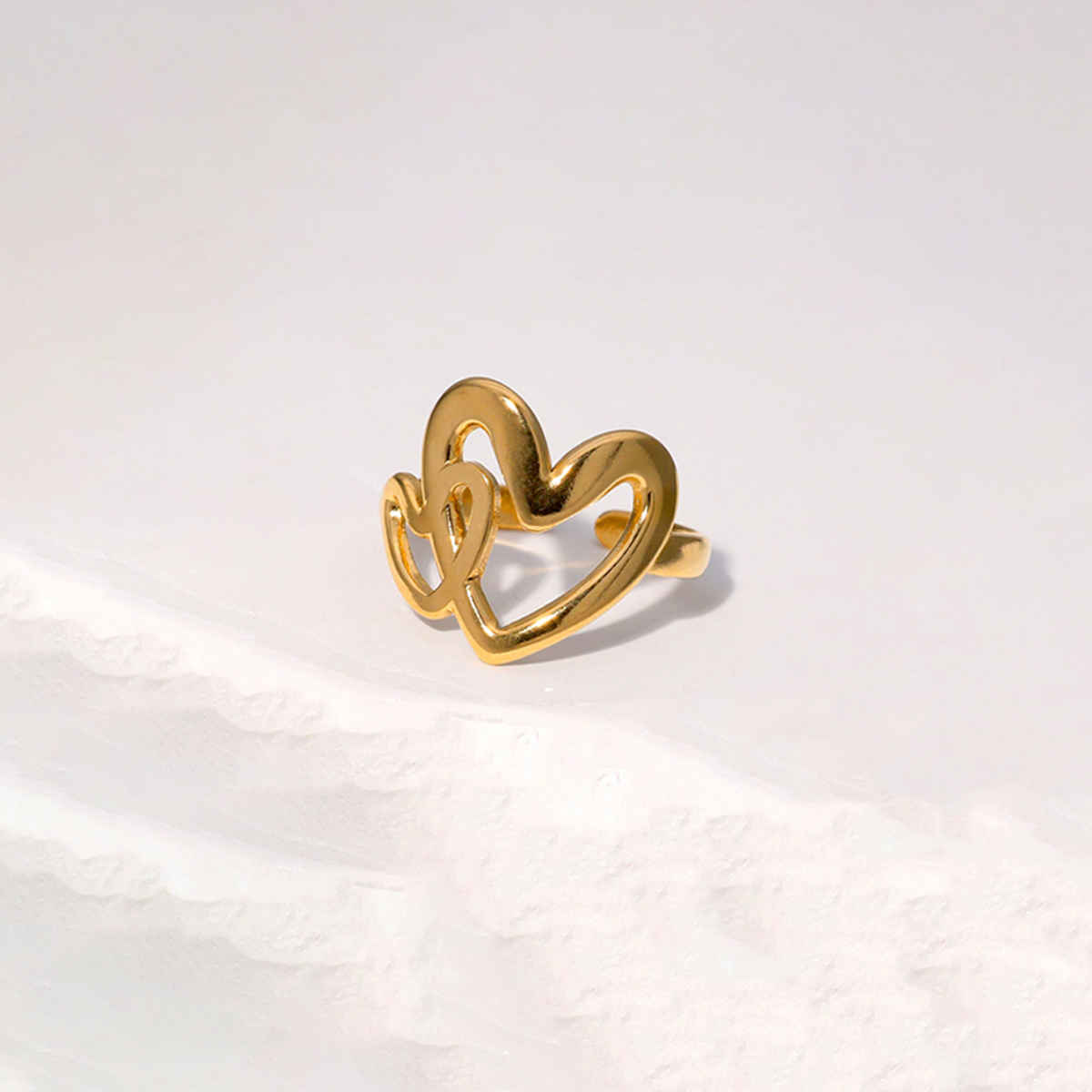 Label She Gold-Plated Stainless Steel Heart Themed Adjustable Ring | LS-RNG-72207