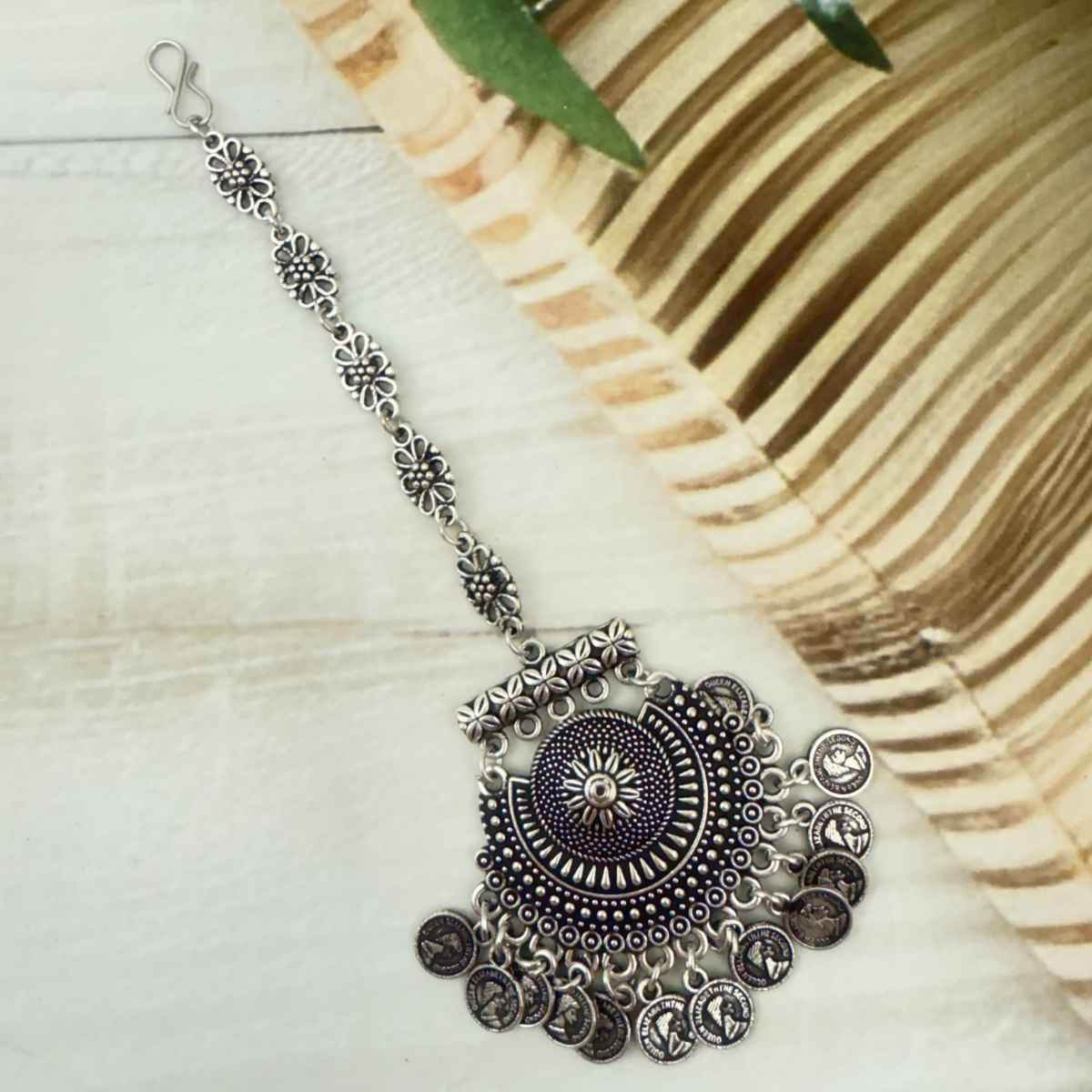 The Opal Factory | Oxidised Jewelry | Large Coin Teeka | Silver