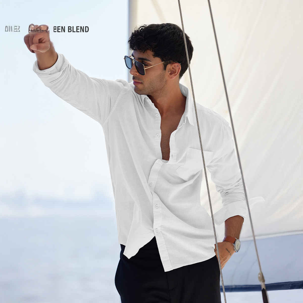 The Souled Store Men's Regular Pearl White Cotton Linen Shirts | White | S