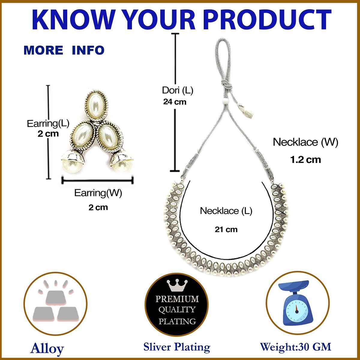 Zeneme Oxidised Silver Traditional White CZ Necklace With Earrings Jewellery For Women & Girls