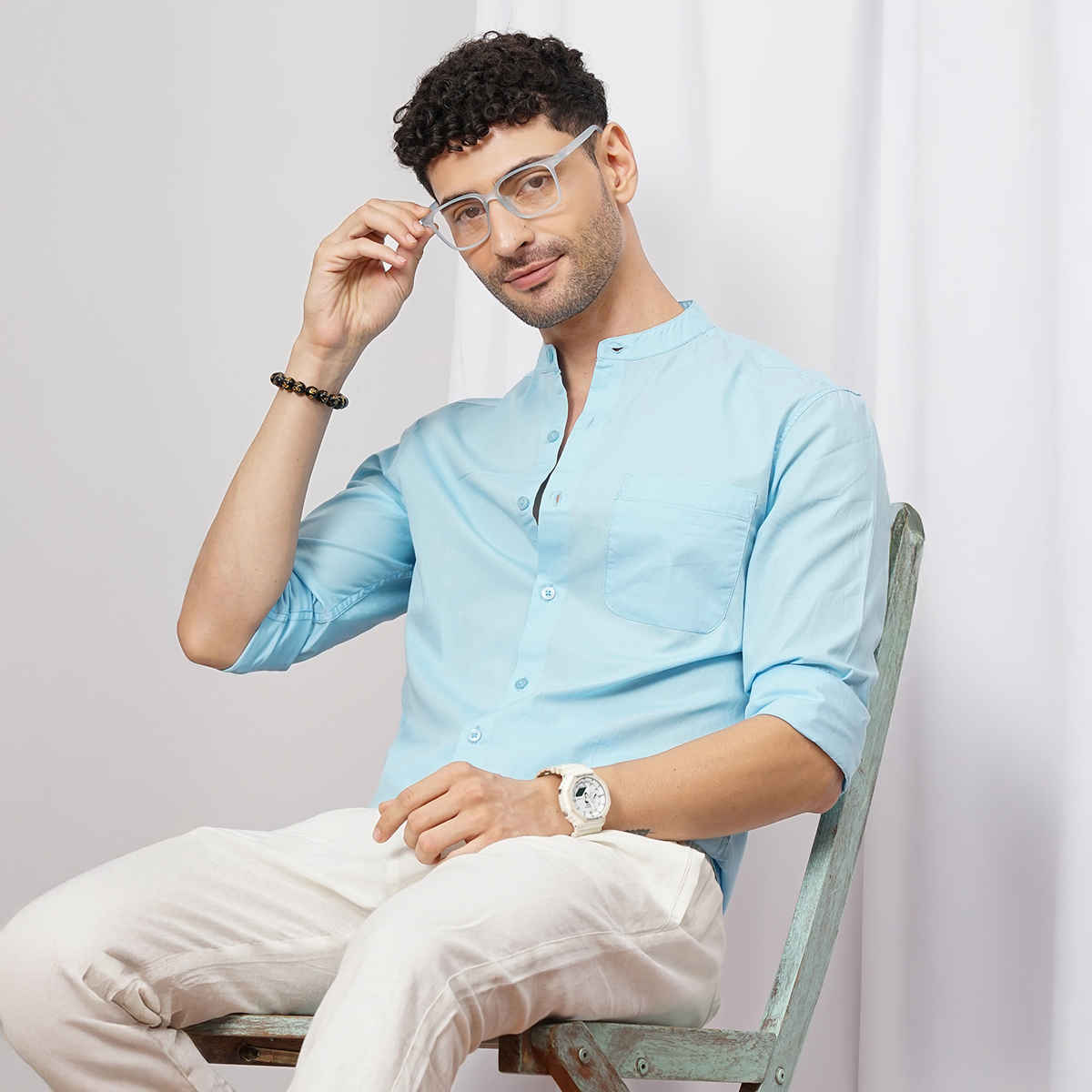 The Indian Garage Co Men's Regular Fit Solid Casual Shirt | Blue - XL