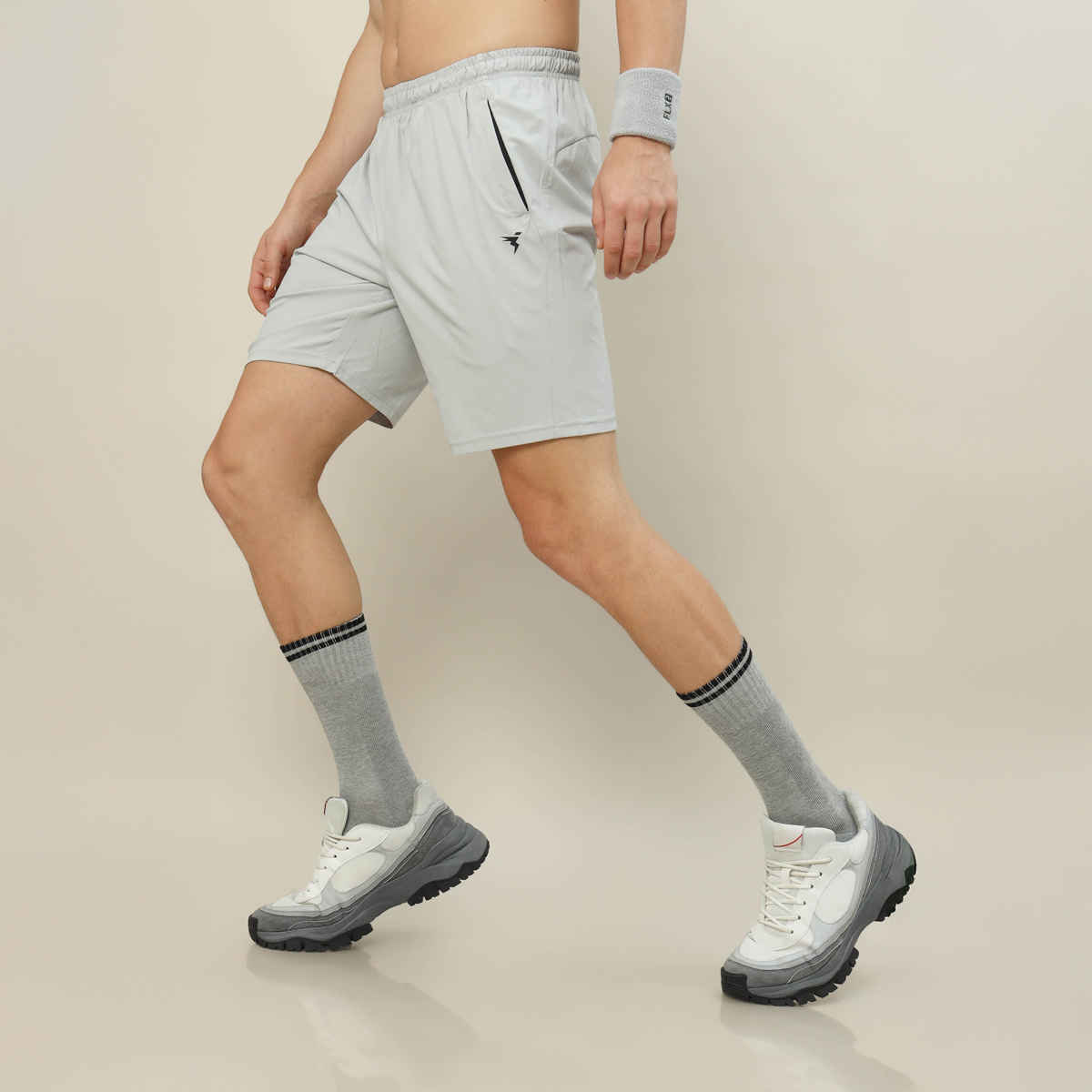 Technosport Men Poly Solid Relax Fit Sports Shorts with TECHNOLITE | Lunar Grey | XXL