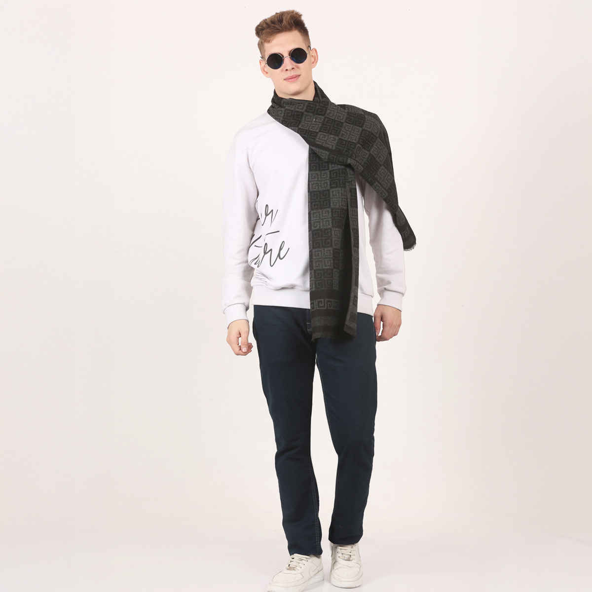 Calvadoss Men's Geometrical Muffler | MUF1609 | Black and Grey