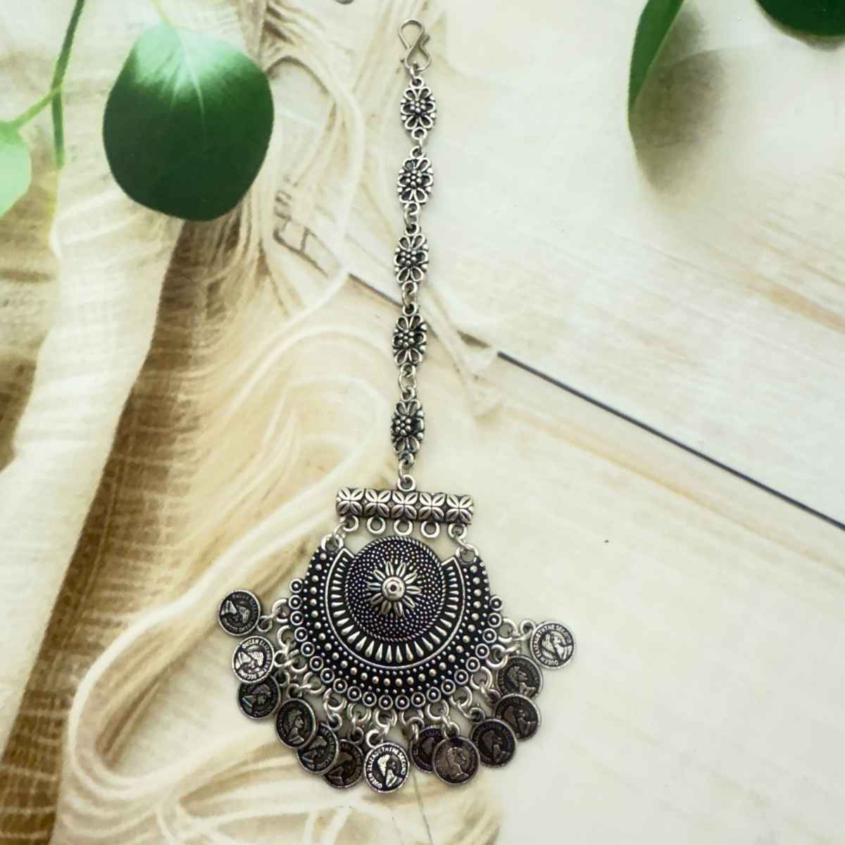 The Opal Factory | Oxidised Jewelry | Large Coin Teeka | Silver