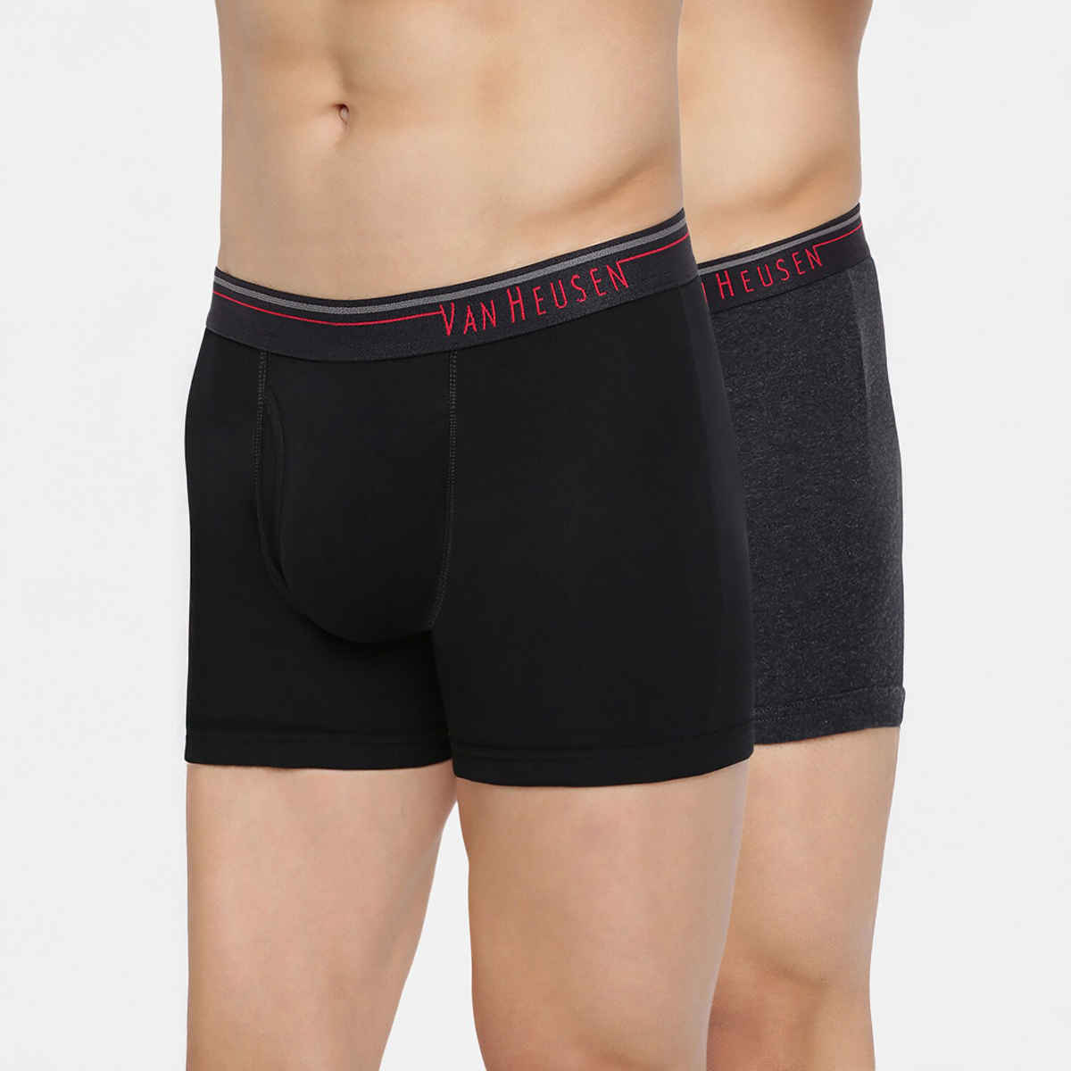 Van Heusen Men Dark Grey, Pure Black Pack Of 2 Combed Cotton Solid Anti Bacterial Boxer Briefs |S