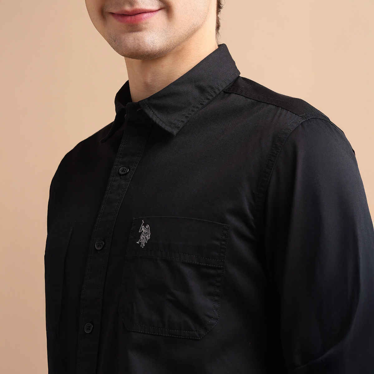 USPA Cotton Casual Shirt For Men - Black - M