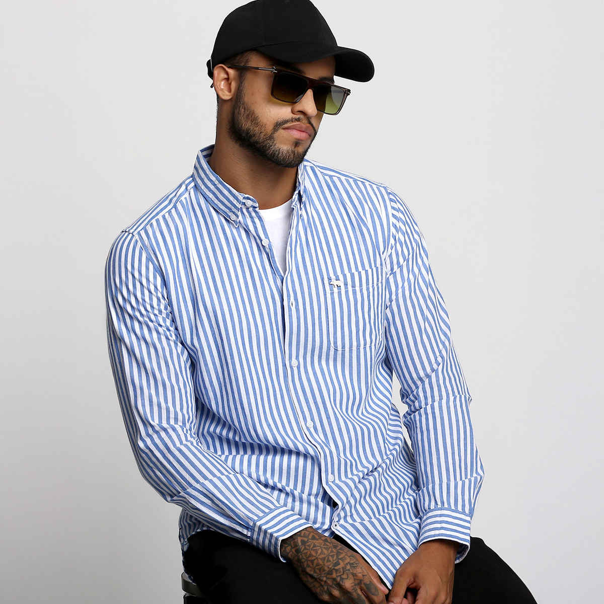 The Bear House Men Slim Fit Striped Casual Shirt - Anise | Blue | L