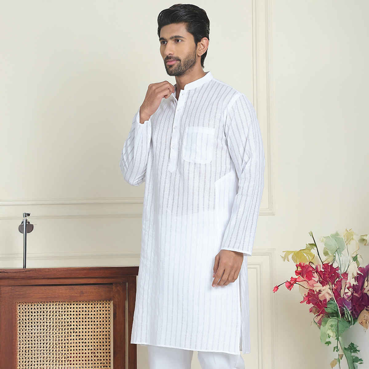 Jompers Men's Kurta | KO 5207 | White - XL