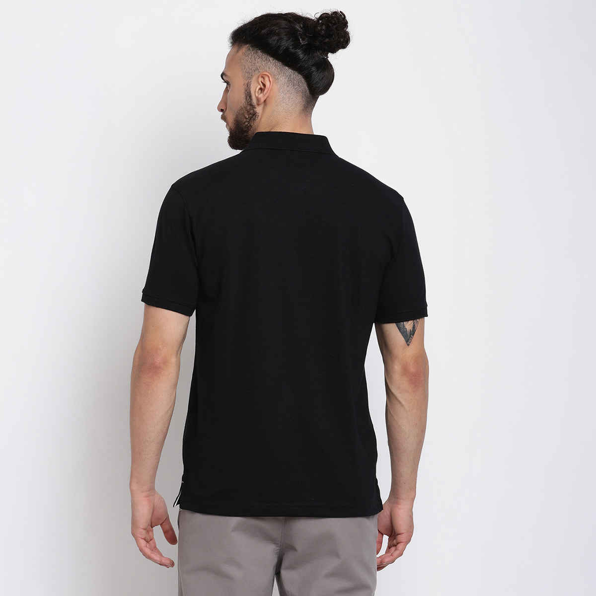 Cantabil Men's Solid Polo Neck Casual T-shirt | Black - L