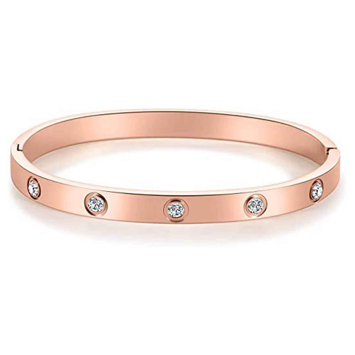 Designs & You Stainless Steel Rose Gold-Plated Ad Stones Bracelet