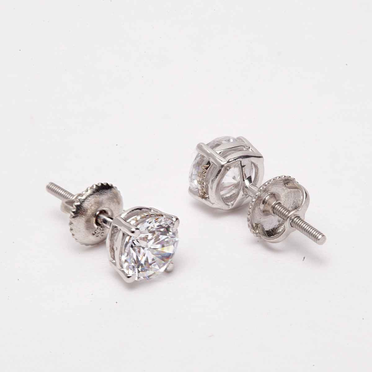Clara 925 Sterling Silver Swiss Zirconia 6.5 mm Earring With Screw Back