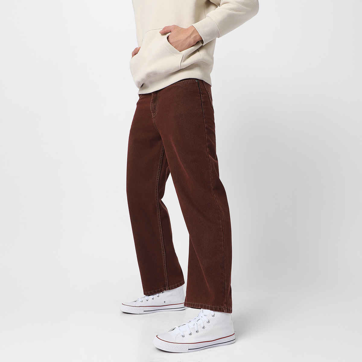 Urbano Fashion Men's Jeans Loose Baggy Fit Washed Non-Stretchable | Brown | 30