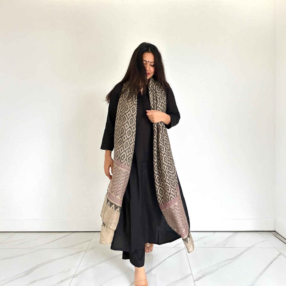 GoSriKi Women's Viscose Rayon Straight Solid Kurta with Palazzo & Dupatta | JAMANA | Black - XL