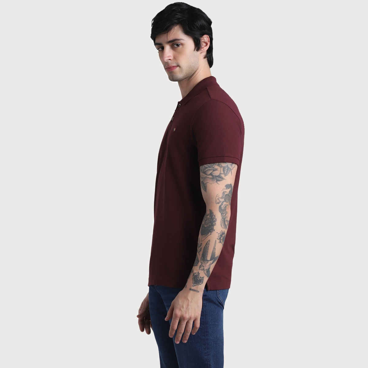 JACK & JONES Men's Knitted Polo T-shirt | Burgundy - S