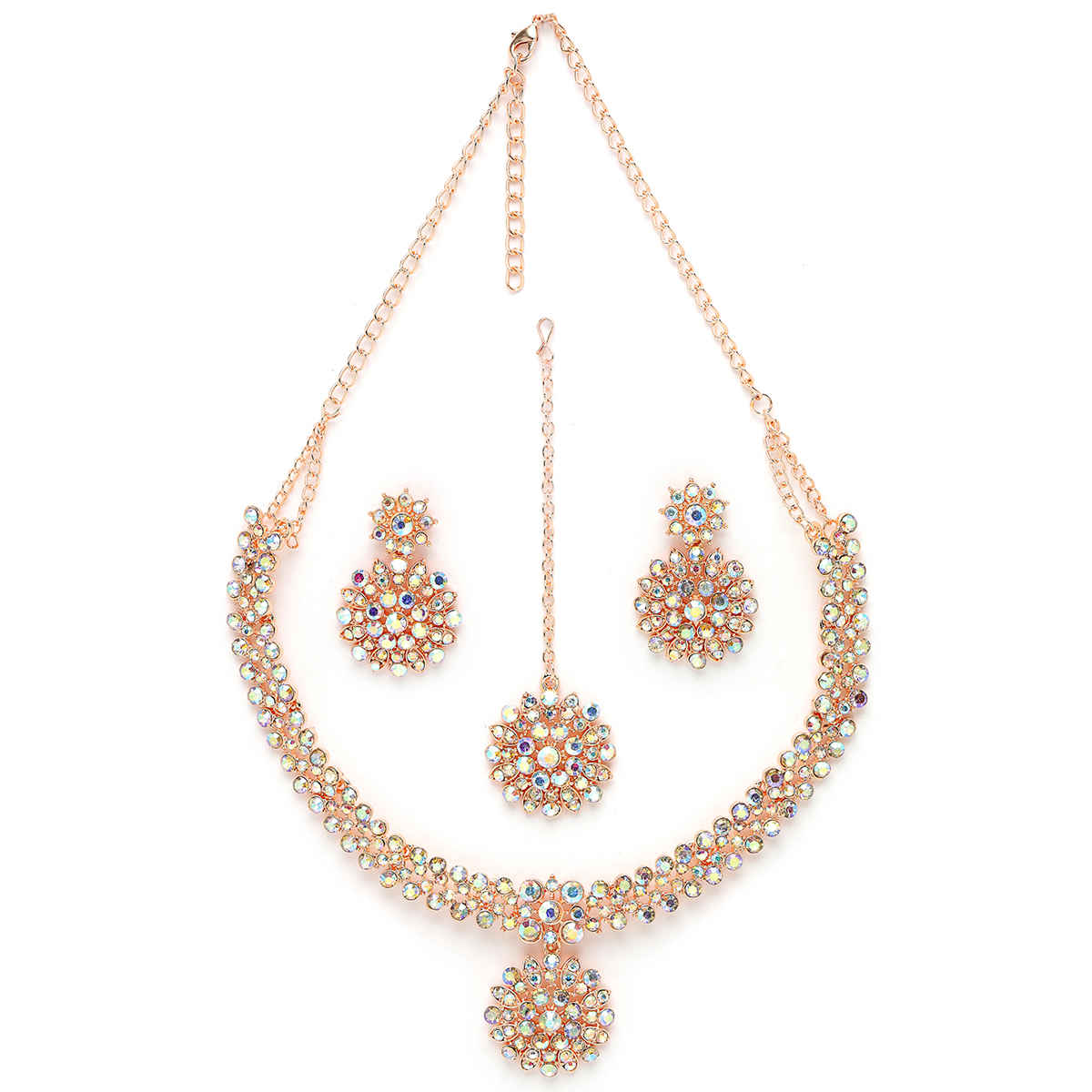 Sukkhi Delightly Gold Plated Rose Gold Stone Studded Choker Necklace Set