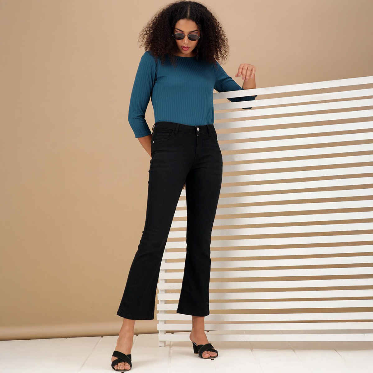 Freehand Women's Solid Black Bootcut Denim Jeans | Black - 30