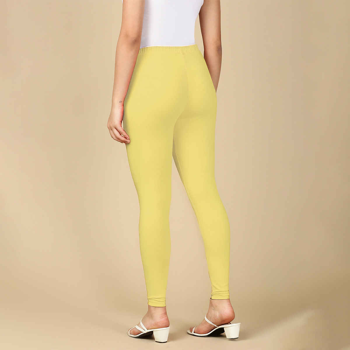 PYNK By Lux Cozi Women Flexi-Fit 360 Stretch Ankle Length Prime Cotton Leggings|LT Lemon|Free Size
