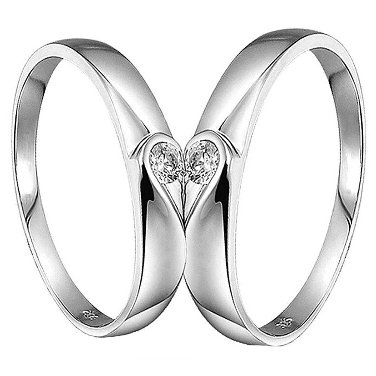 Peora Silver Plated 2 Pcs Heart Shape Matching Promise Rings for Couples Gift Set for Men and Women