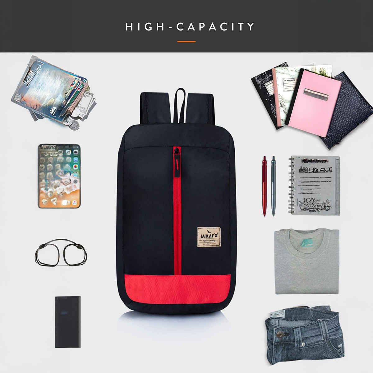 Lunar's Unisex Solid Polyester 12 L Backpack | Black and Red