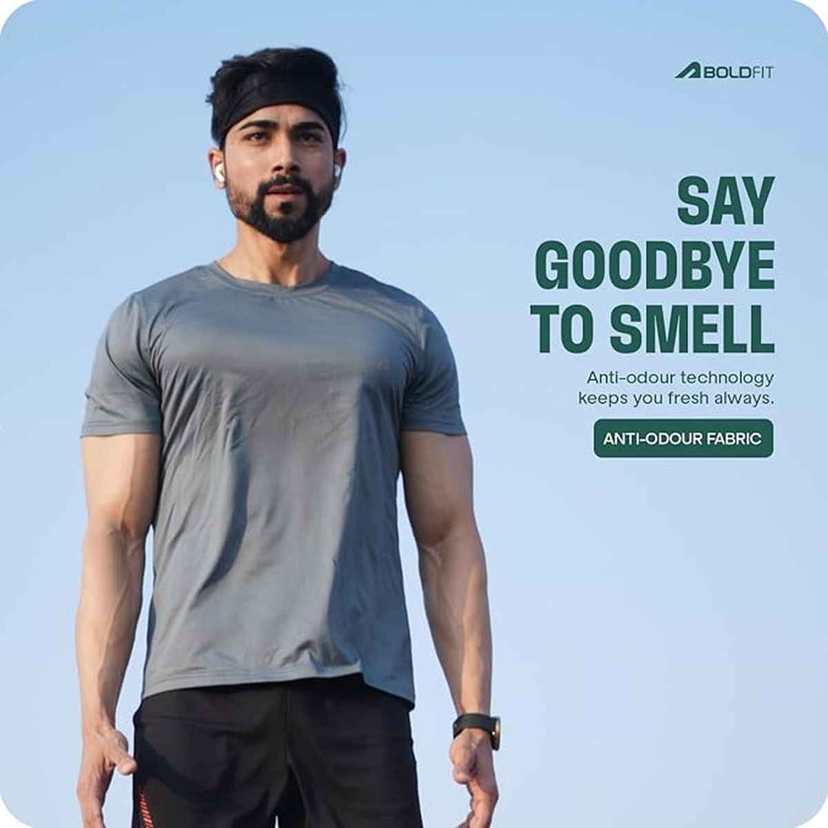 Boldfit Men's Sports T-shirt Quick Dry Fit Regular Gym Casual Wear Running | Grey - L