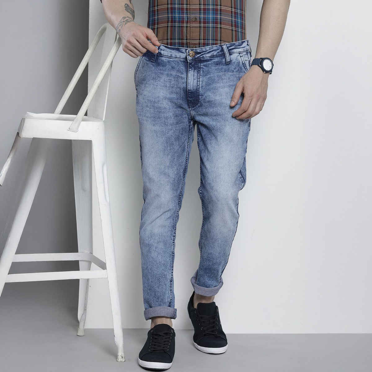 The Indian Garage Co Men's Slim Fit Solid Casual | Blue - 30