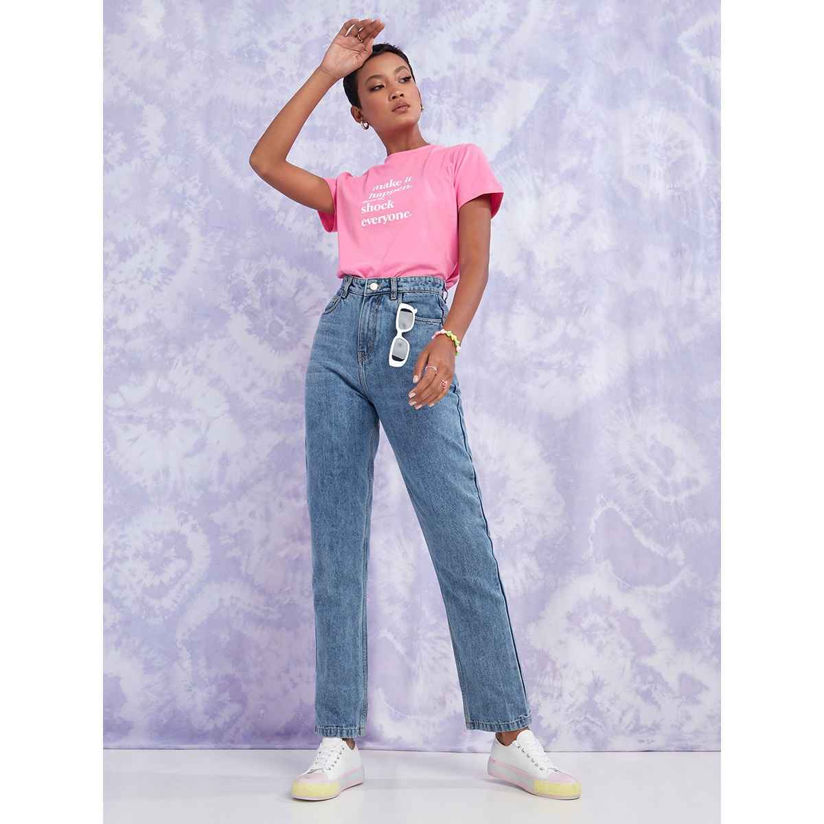 Styli Women's High Rise Stretchable Jeans with Straight Leg | Blue - 32