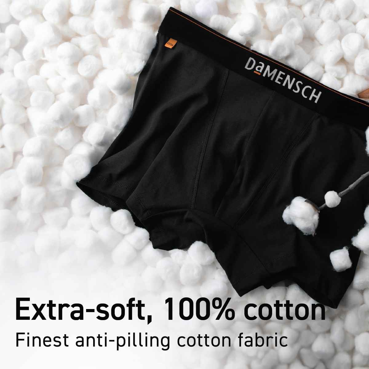 DaMENSCH Men's Premium Cotton Trunks | Black and Charcoal - L