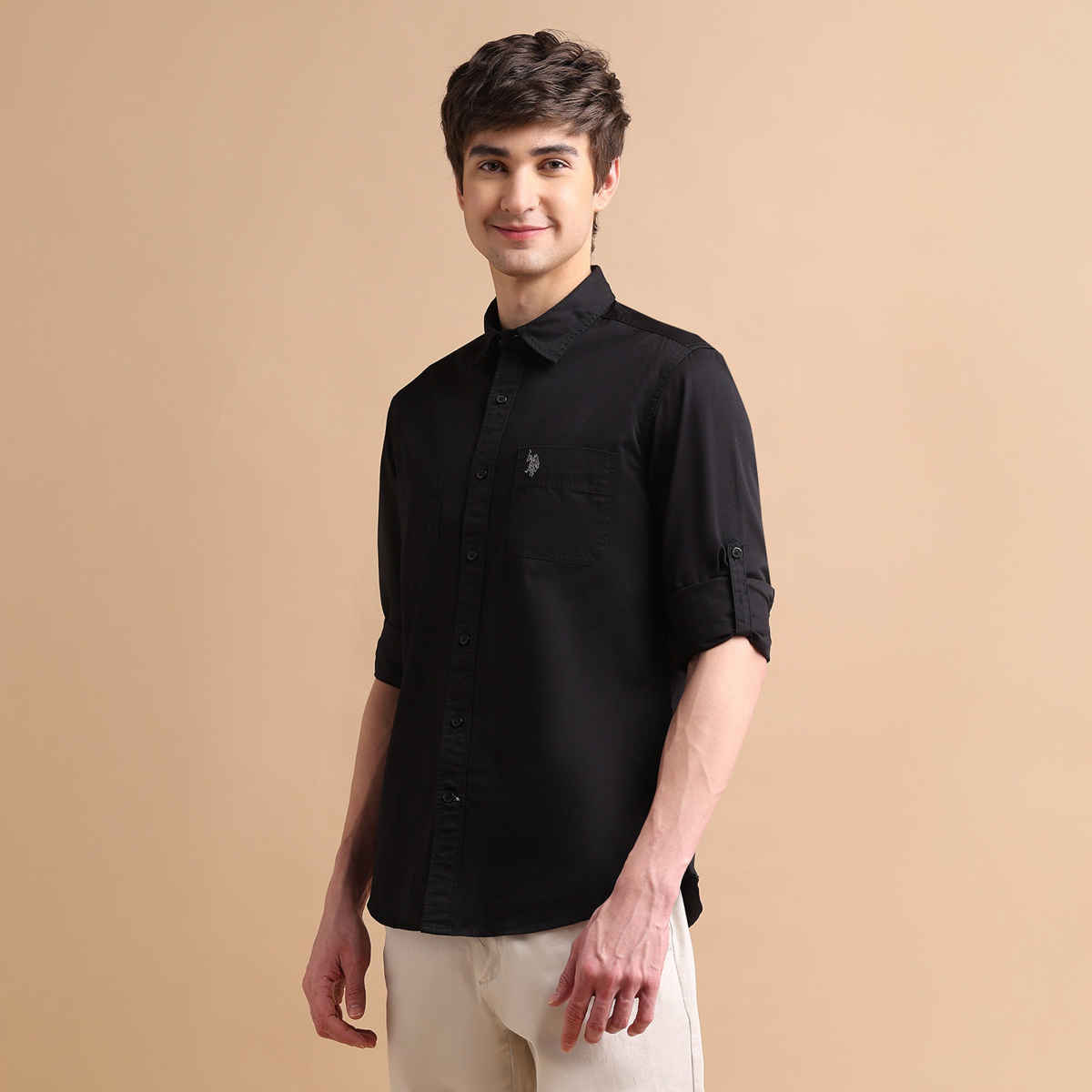 USPA Cotton Casual Shirt For Men - Black - XL