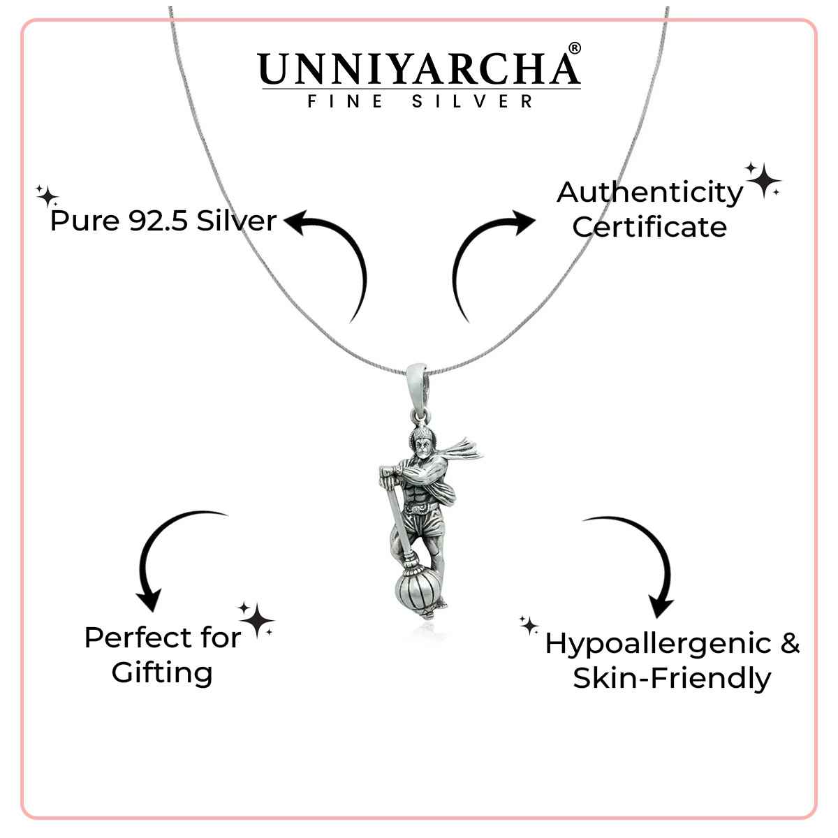 Unniyarcha Hanuman Ji 92.5 Silver Pendant