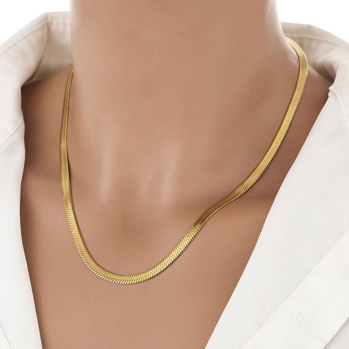 LabelShe Gold Plated Stainless Steel Flat Snake Chain Necklace | LS-NCK-67042