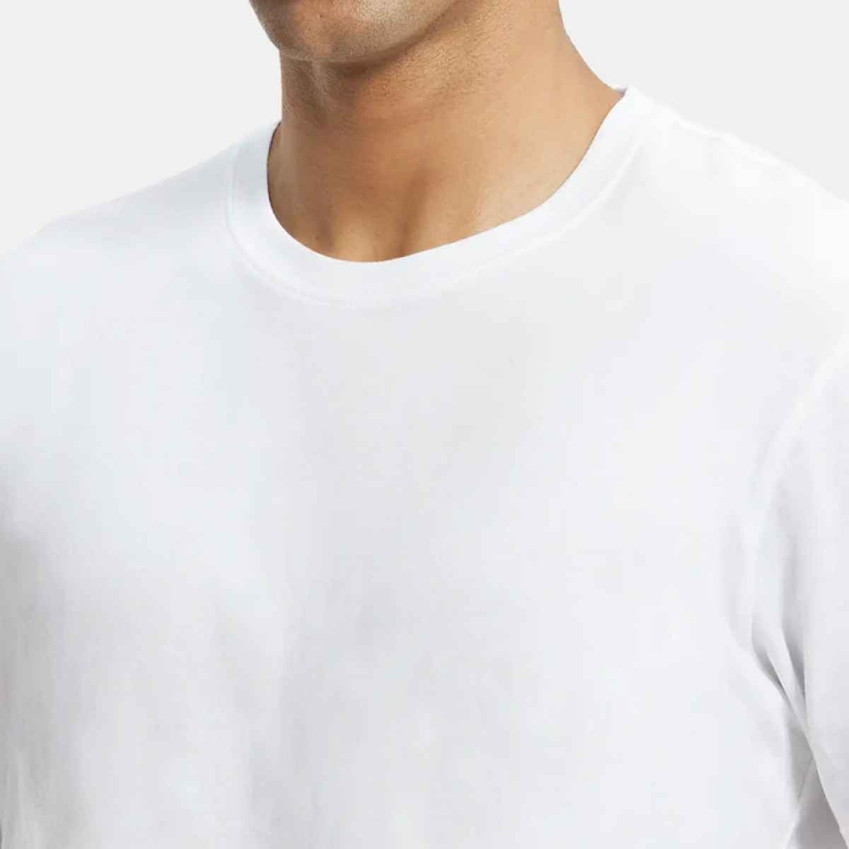 Jockey Men Cotton Rich Round Neck Half Sleeve T-shirt | White - L