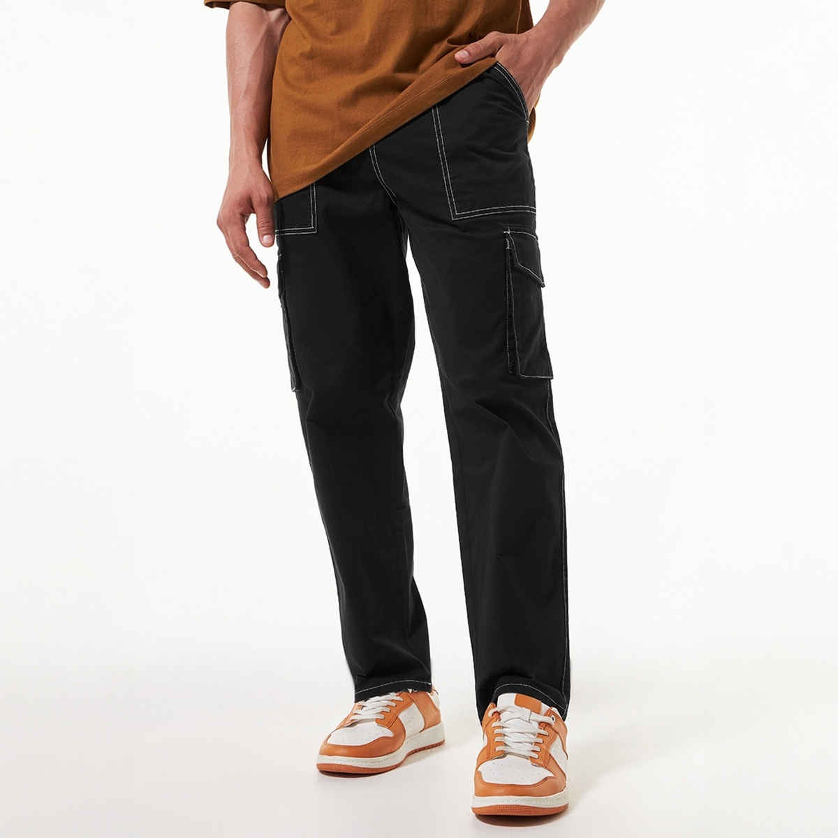 Bewakoof Men's Oversized Cargo Pants | Black - 30