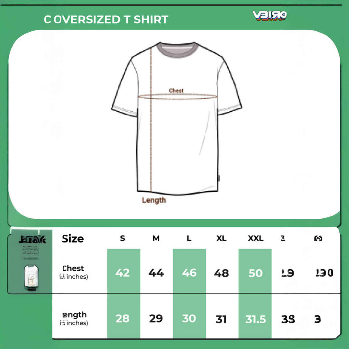 Veirdo Pure Cotton Oversized Fit Round Neck Swanwhite & Green Printed T-Shirt For Men - L